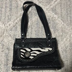 American West Black and White Shoulder Bag with Zebra Print